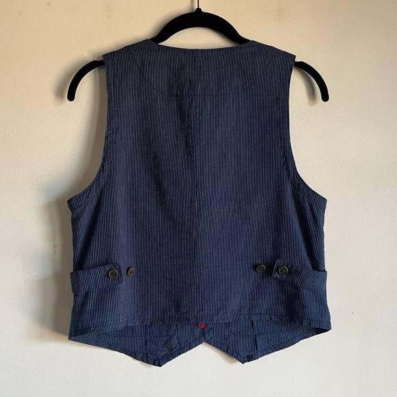 NEW J. Crew Patch Pocket Vest in Indigo Stripe Size 2 Railroad Navy Ivory $118 - Picture 7 of 13